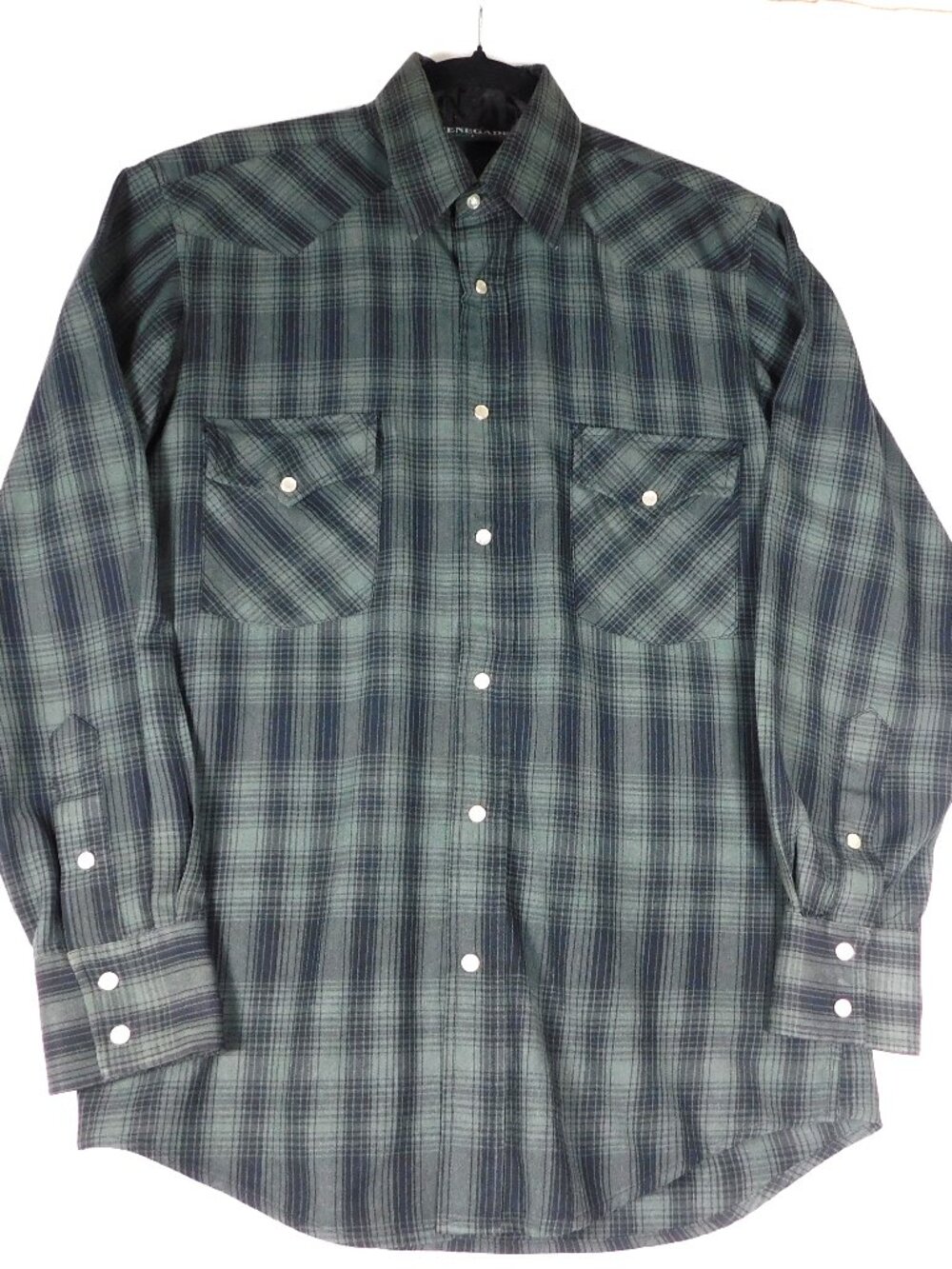 Renegade Outer/Sportswear Mens S/L Shirt Green Plaid L Sleeve Pearl Snap Western